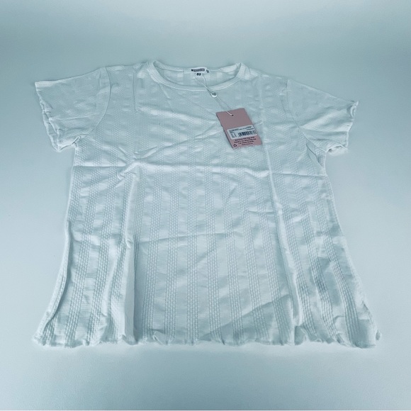 TEXTURED STRIPE CREW LETTUCE HEM SS crop white - Picture 5 of 6